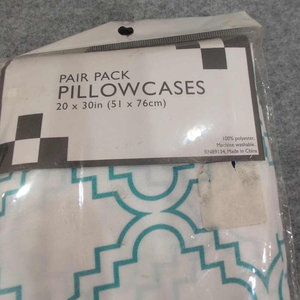 Lot of 3 New Pillowcase Pairs Navy Blue Cotton Satin Teal Geometric Standard - Picture 3 of 4